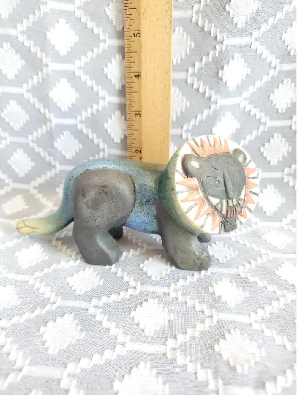 African Raku Art Pottery Lion
